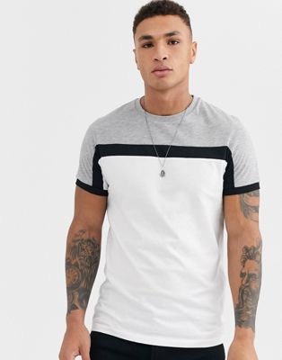 ASOS DESIGN – Weißes T-Shirt mit Farbblockeinsätzen
