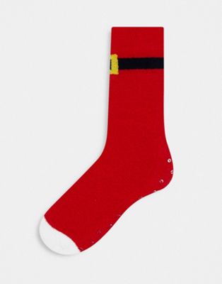 ASOS DESIGN Christmas slipper socks in red with santa belt - ASOS Price Checker