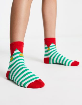 ASOS DESIGN - Weihnachtlich bunte Knöchelsocken mit Koboldmotiven