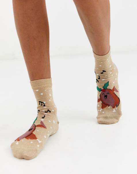 ASOS DESIGN – Weihnachtliche Knöchelsocken mit Glitzer und Truthahn-Design
