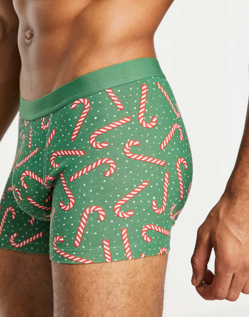 ASOS DESIGN – Weihnachtliche Shorts-Unterhose mit aufgedruckten Zuckerstangen