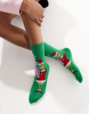 ASOS DESIGN - Weihnachtliche Socken in Grün mit Grinch-Motiv