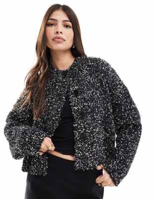 ASOS DESIGN - Weihnachtliche Strickjacke in Schwarz mit Lametta-Garn und Rundhalsausschnitt