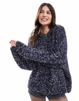 ASOS DESIGN - Weihnachtlicher Oversize-Pullover in Marineblau mit Lametta-Garn