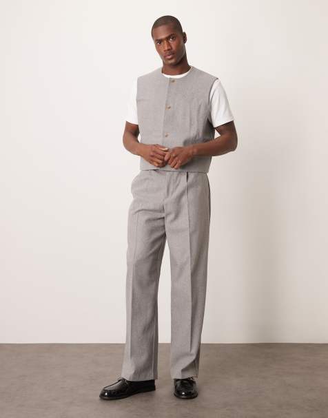ASOS DESIGN – Weit geschnittene Anzughose aus Filz in Hellgrau mit hohem Bund - view 1