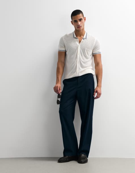 ASOS DESIGN – Weit geschnittene Anzughose in Marineblau mit Nadelstreifen - view 1