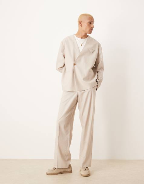 ASOS DESIGN – Weit geschnittene Anzughose in Steinbeige mit Leinenanteil - view 1