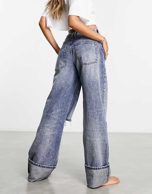 ASOS DESIGN – Weit geschnittene Boyfriend-Jeans mit Knierissen und breitem Umschlag, 2 von 4