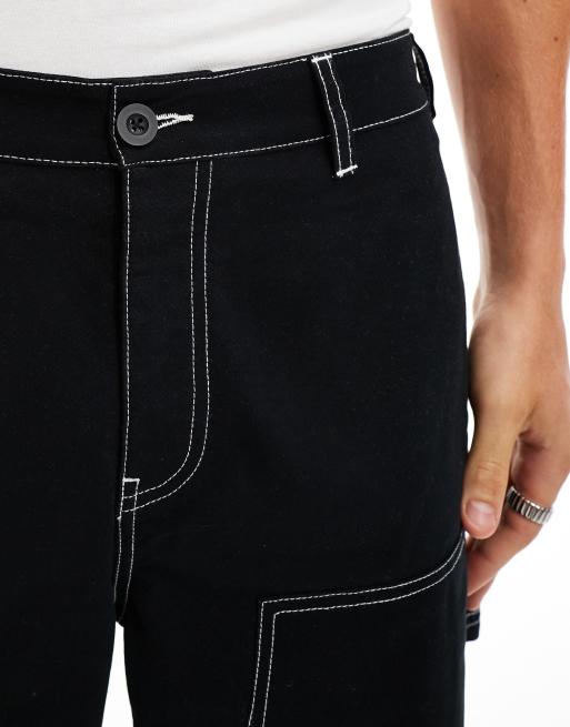 ASOS DESIGN – Weit geschnittene Carpenter-Hose in Schwarz mit Kontrastnaht, 2 von 5