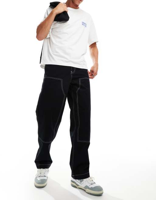 ASOS DESIGN – Weit geschnittene Carpenter-Hose in Schwarz mit Kontrastnaht, 3 von 5