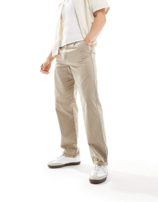 ASOS DESIGN – Weit geschnittene Chinohose in verwaschenem Beige 