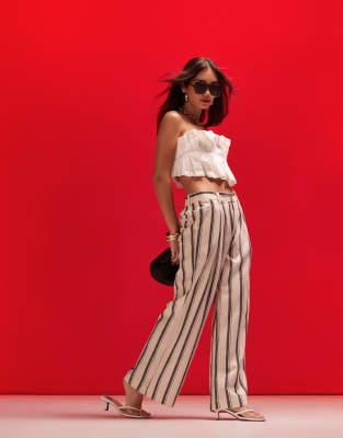 Thumbnail - ASOS DESIGN - Weit geschnittene Dad-Hose mit Leinenanteil und maritimen Streifen-Bunt
