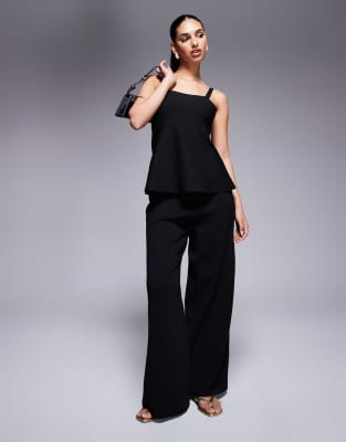 ASOS DESIGN - Weit geschnittene Hose aus kompaktem Strick in Schwarz, Kombiteil