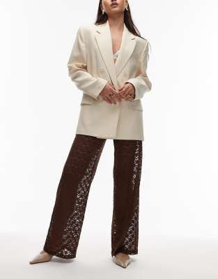 ASOS DESIGN - Weit geschnittene Hose aus transparenter Spitze in Schokobraun-Brown