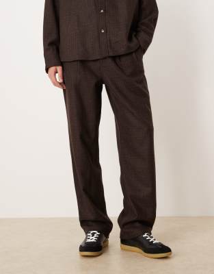 Weit geschnittene Hose in braun kariert mit Wollanteil, Kombiteil-Brown Brown 48 Regular