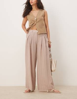 ASOS DESIGN - Weit geschnittene Hose in Steinbeige mit farblich abgesetzten Streifen-Bunt