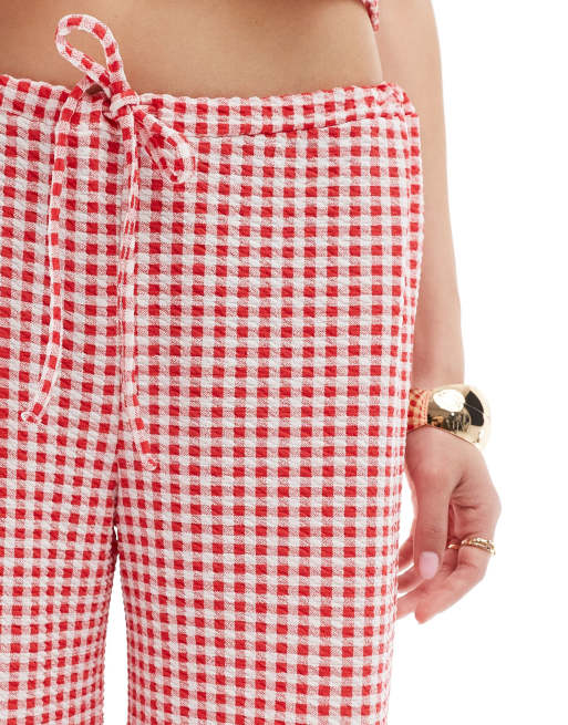 ASOS DESIGN – Weit geschnittene Hose mit Vichy-Karo in Rot, 3 von 5