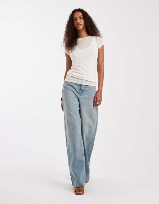 ASOS DESIGN – Weit geschnittene Jeans in Vintage-Waschung mit hohem Bund und Zuglasche
