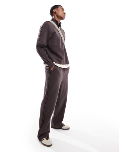 ASOS DESIGN – Weit geschnittene Jogginghose in Braun mit Biesennaht, Kombiteil - view 1