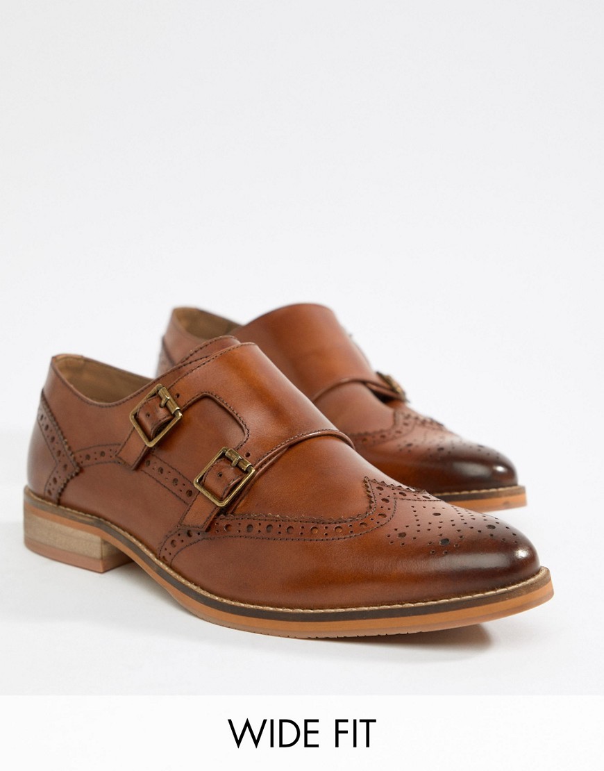 Asos Design – Weit Geschnittene Monk-Schuhe Aus Leder Mit Natursohle In Bronze 46