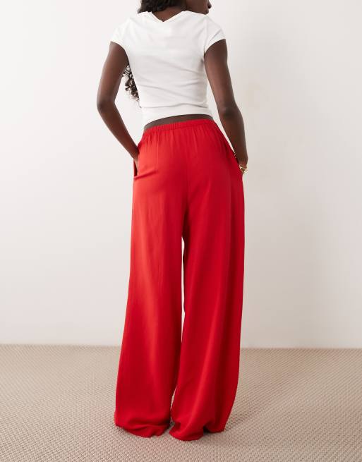 ASOS DESIGN – Weit geschnittene Schlupfhose aus Leinenmix in Rot mit breitem Saum, 4 von 5