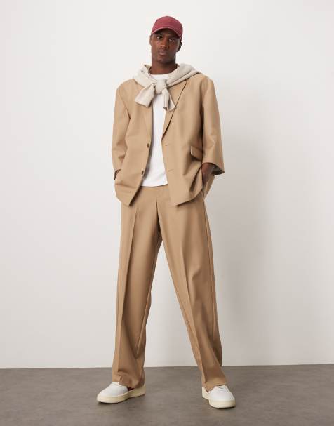 ASOS DESIGN – Weite Anzughose aus Leinenmix in Steinbeige meliert - view 1