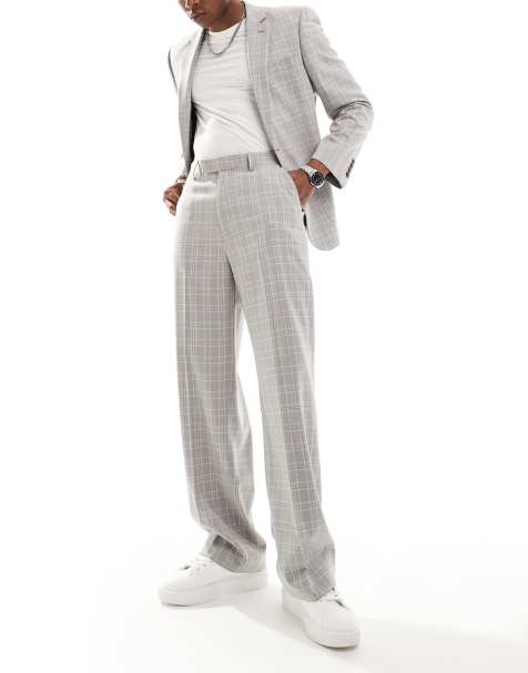 ASOS DESIGN – Weite Anzughose in Grau mit farblich abgestimmtem Karomuster - view 1