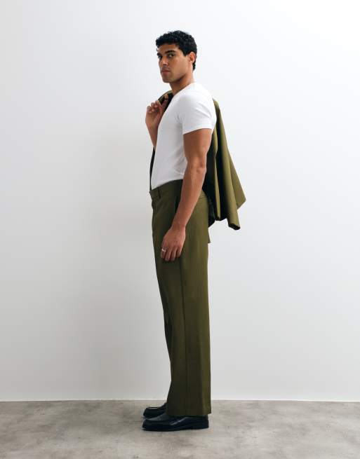 ASOS DESIGN – Weite Anzughose in Olivgrün mit Rippenstruktur, 4 von 5