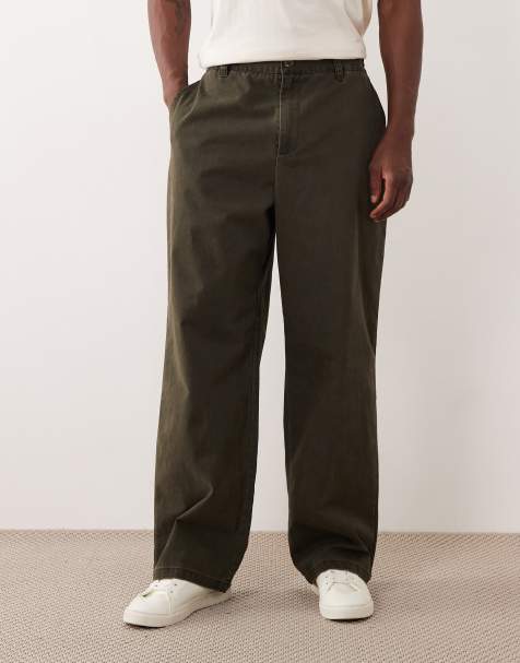 ASOS DESIGN – Weite Anzughose in verwaschenem Dunkelgrün mit teilweise elastischem Bund - view 1