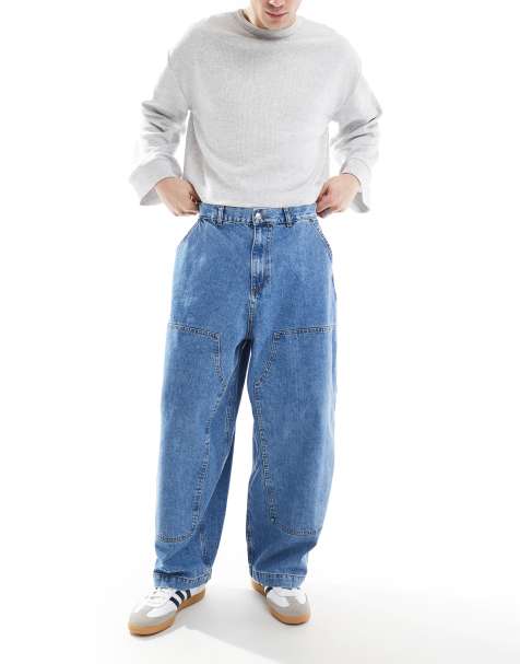 ASOS DESIGN – Weite Ballon-Jeans in mittelblauer Waschung - view 1