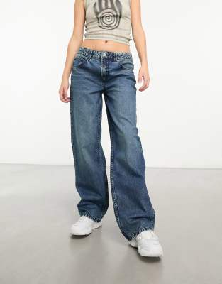 ASOS DESIGN - Weite Boyfriend-Jeans in Dunkelblau mit mittelhohem Bund