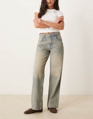 ASOS DESIGN - Weite Boyfriend-Jeans in Rosa getönt-Blau