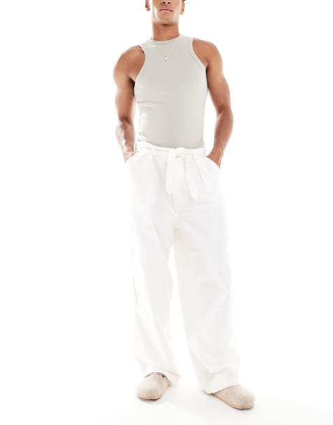 ASOS DESIGN – Weite Canvas-Hose aus Ecru mit Bindegürtel und Bundfalten - view 1