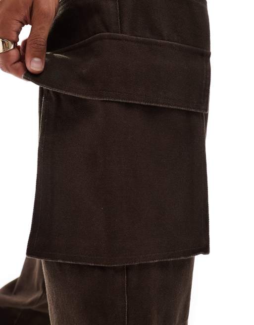 ASOS DESIGN – Weite Cargohose aus schwerem Canvas in Braun, 4 von 5