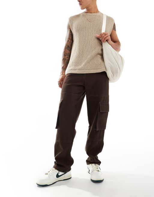 ASOS DESIGN – Weite Cargohose aus schwerem Canvas in Braun, 5 von 5