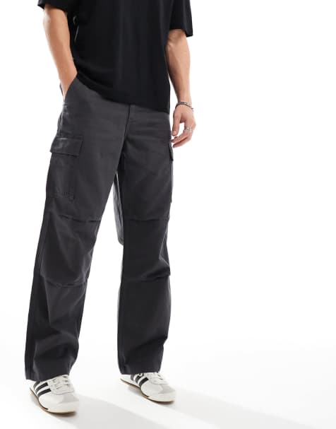 ASOS DESIGN – Weite Cargohose in Anthrazit mit Kniefalten - view 1