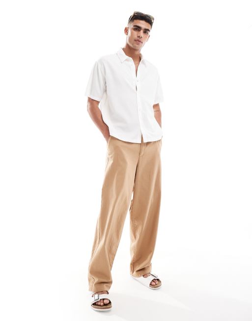 ASOS DESIGN – Weite Chinohose aus Leinen in Braun