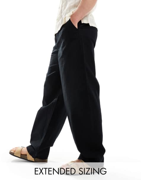 ASOS DESIGN – Weite Chinohose aus Leinen in Schwarz - view 1