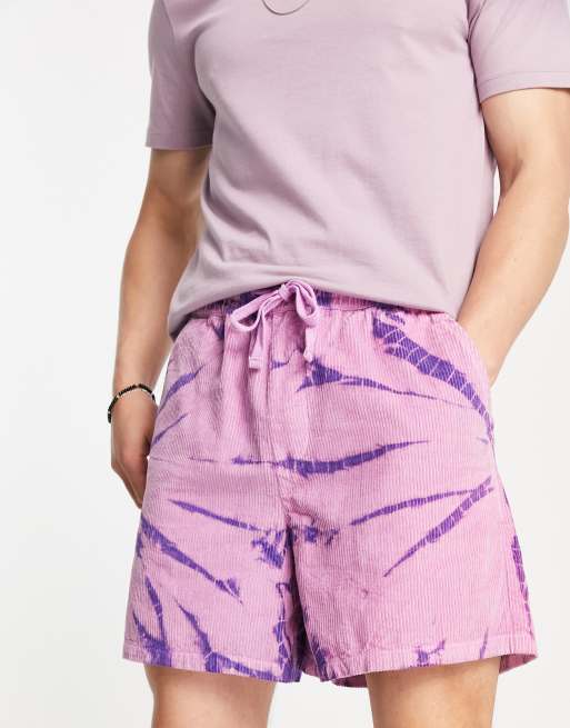 ASOS DESIGN – Weite Cord-Shorts in Rosa mit Batikmuster 