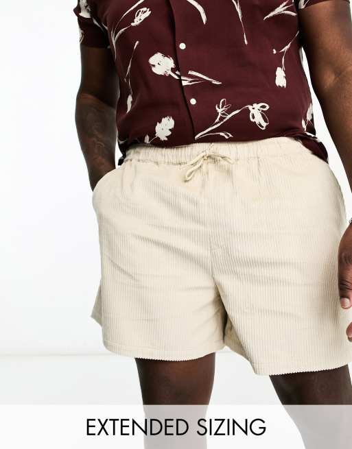ASOS DESIGN – Weite Cord-Shorts mit kürzerem Schnitt in Beige 