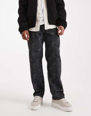 Weite, gemusterte Jeans in Schwarz Schwarz 52 Short