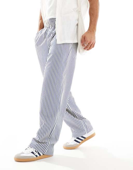 ASOS DESIGN Weite gestreifte Hose in Blau ASOS