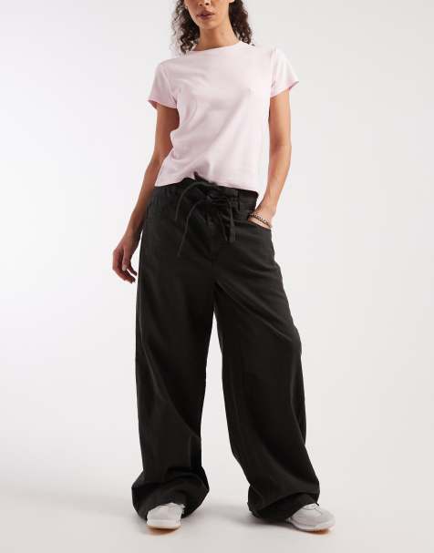 ASOS DESIGN – Weite Hose aus Leinen in verwaschenem Schiefergrau mit Bindedetail - view 1