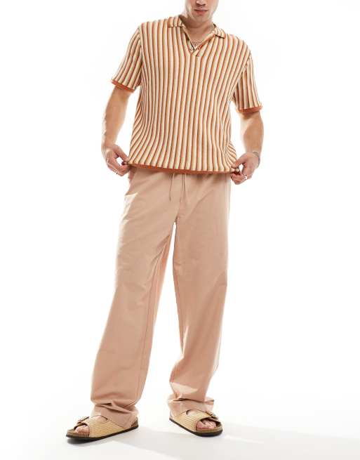 ASOS DESIGN – Weite Hose aus Leinenmix in Neutral
