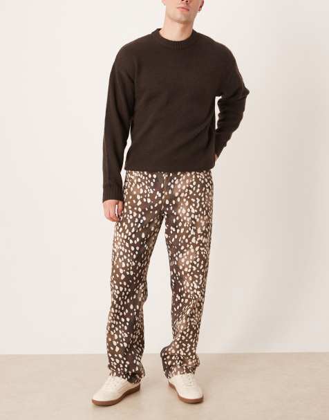 ASOS DESIGN – Weite Hose in Braun mit Hirschfellmuster - view 1