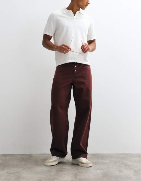 ASOS DESIGN – Weite Hose in Braun mit sichtbaren Knöpfen - view 1