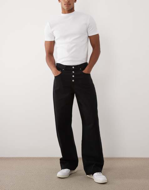 ASOS DESIGN – Weite Hose in Schwarz mit sichtbaren Knöpfen - view 1