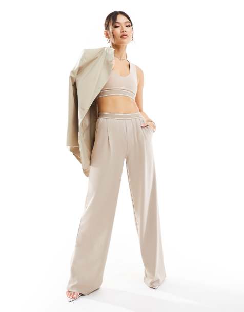 ASOS DESIGN – Weite Hose in Steinbeige mit elastischem Bund, Kombiteil - view 1