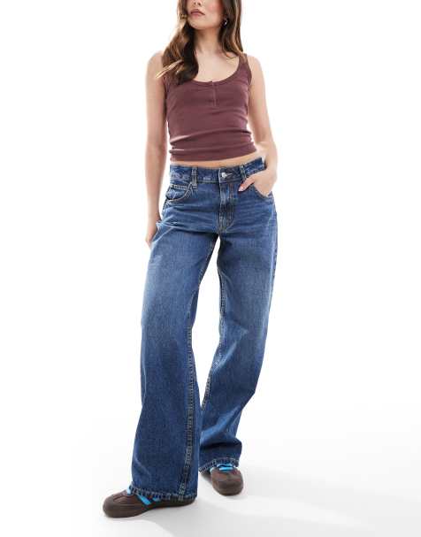 ASOS DESIGN – Weite Jeans in Dunkelblau mit niedrigem Bund - view 1