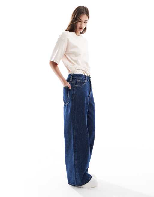 ASOS DESIGN – Weite Jeans in Mittelblau mit weitem Schnitt